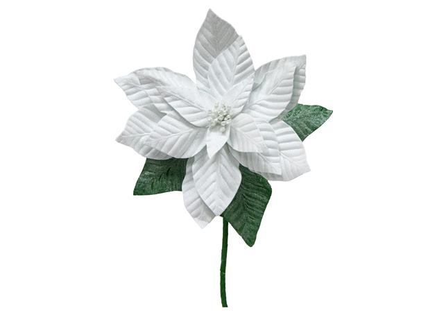 33.5" GLITTER POINSETTIA WITH LEAVES STEM (WHITE)